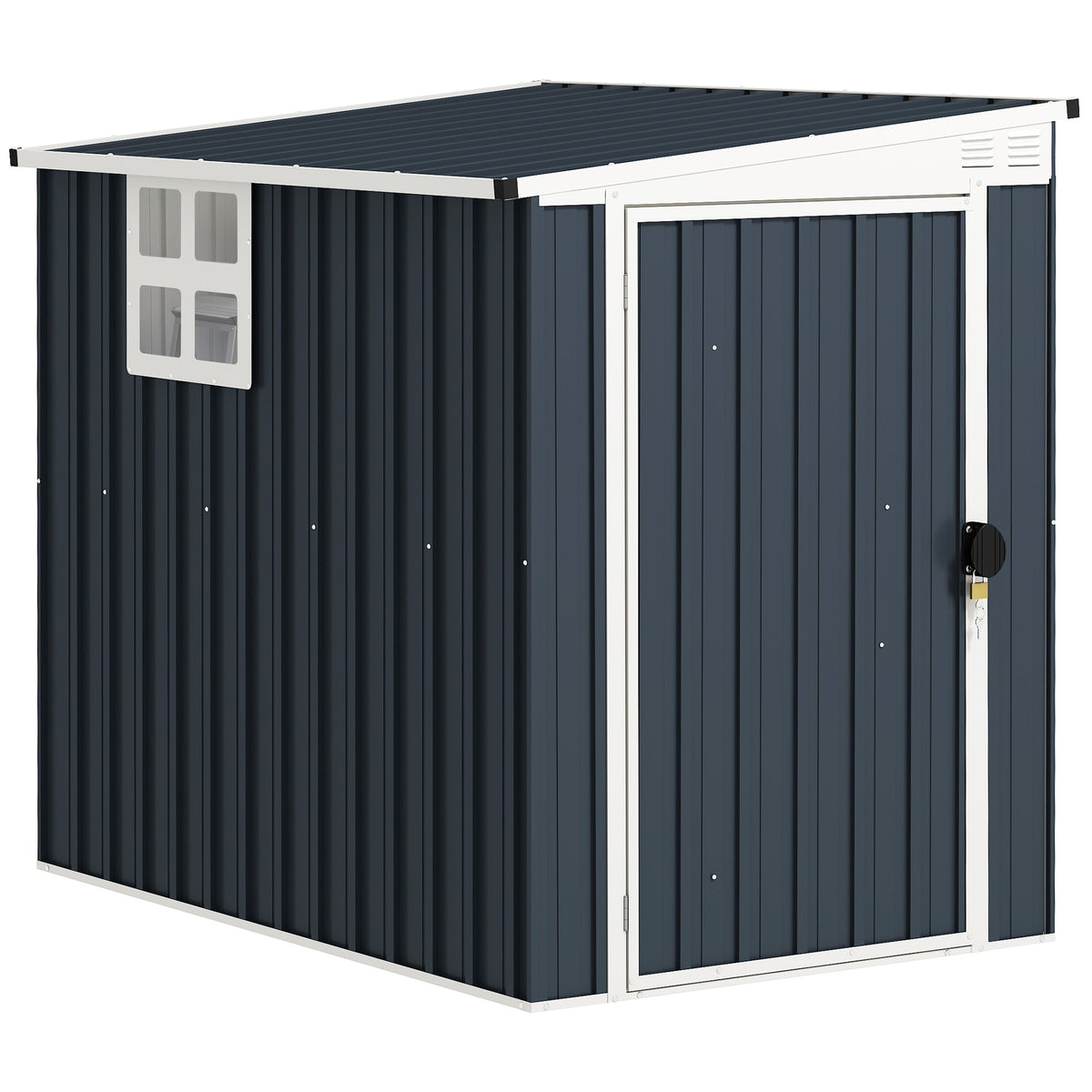 Tuinhuisje, gereedschapsschuur voor tuingereedschap, ramen, ventilatieopeningen, afsluitbaar, staal, donkergrijs
