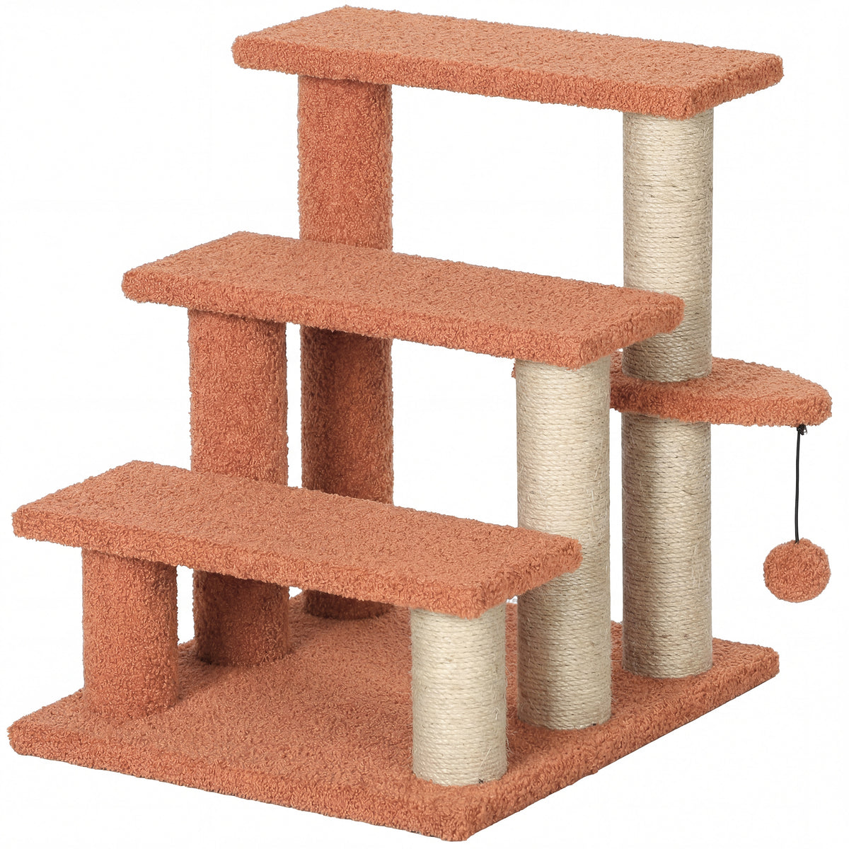 Krabpaal, huisdierentrap, 3 treden, speelbal, tot 5 kg, 45x40x48cm, bruin