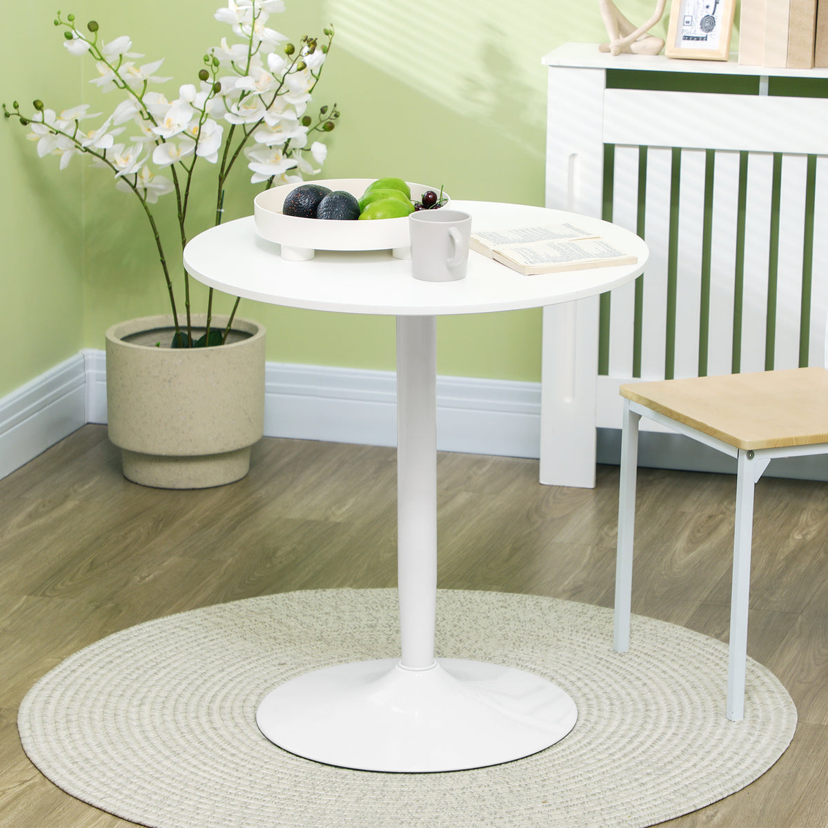 Eettafel voor 2 personen, rond tafelblad, stalen poot, wit, 70 x 70 x 75 cm (2)