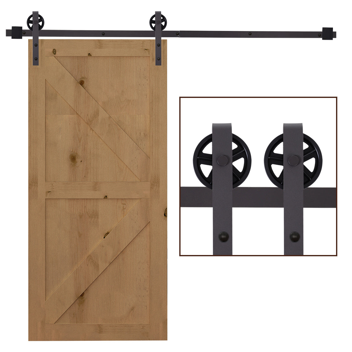 Glijrailsysteem voor schuifdeur, incl. rails, rollers, vloerstoppers, 183 cm, belastbaar tot 100 kg, donkerbruin