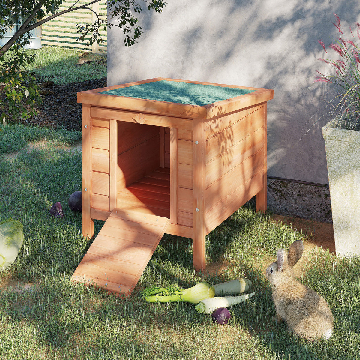 Kleine dierenstal, dierenhuis met oprit, hout, groen + naturel (2)