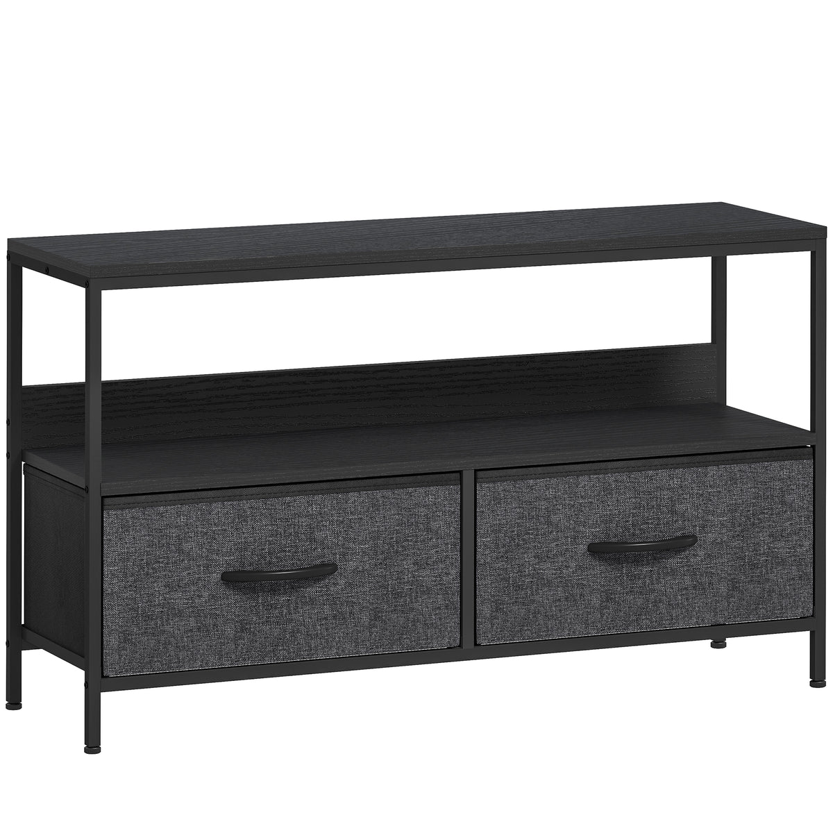 TV-meubel lowboard met 2 lades, open vak, voor tv's tot 47 inch, 98 x 29 x 56 cm, zwart+donkergrijs