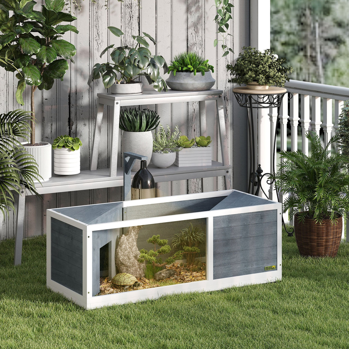 Schildpaddenverblijf met eenvoudig te openen bovenzijde, lamparmatuur, transparante voorzijde, 120 x 50 x 40 cm (2)