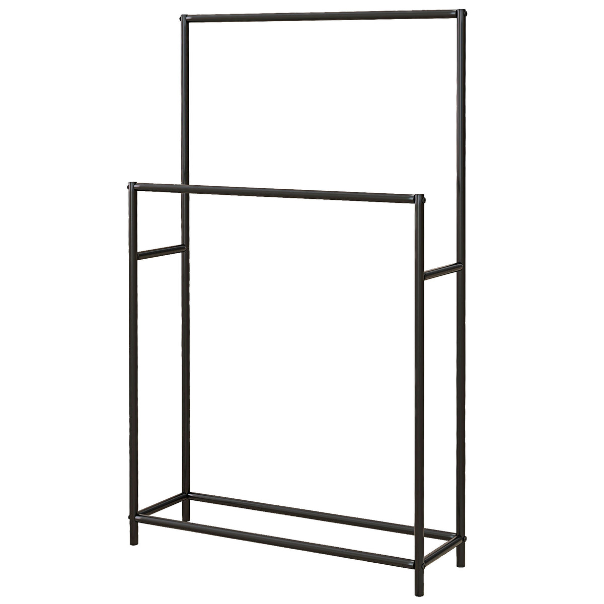 Handdoekhouder, vrijstaand, 2 stangen, roestvrij, 66x20x110cm, zwart