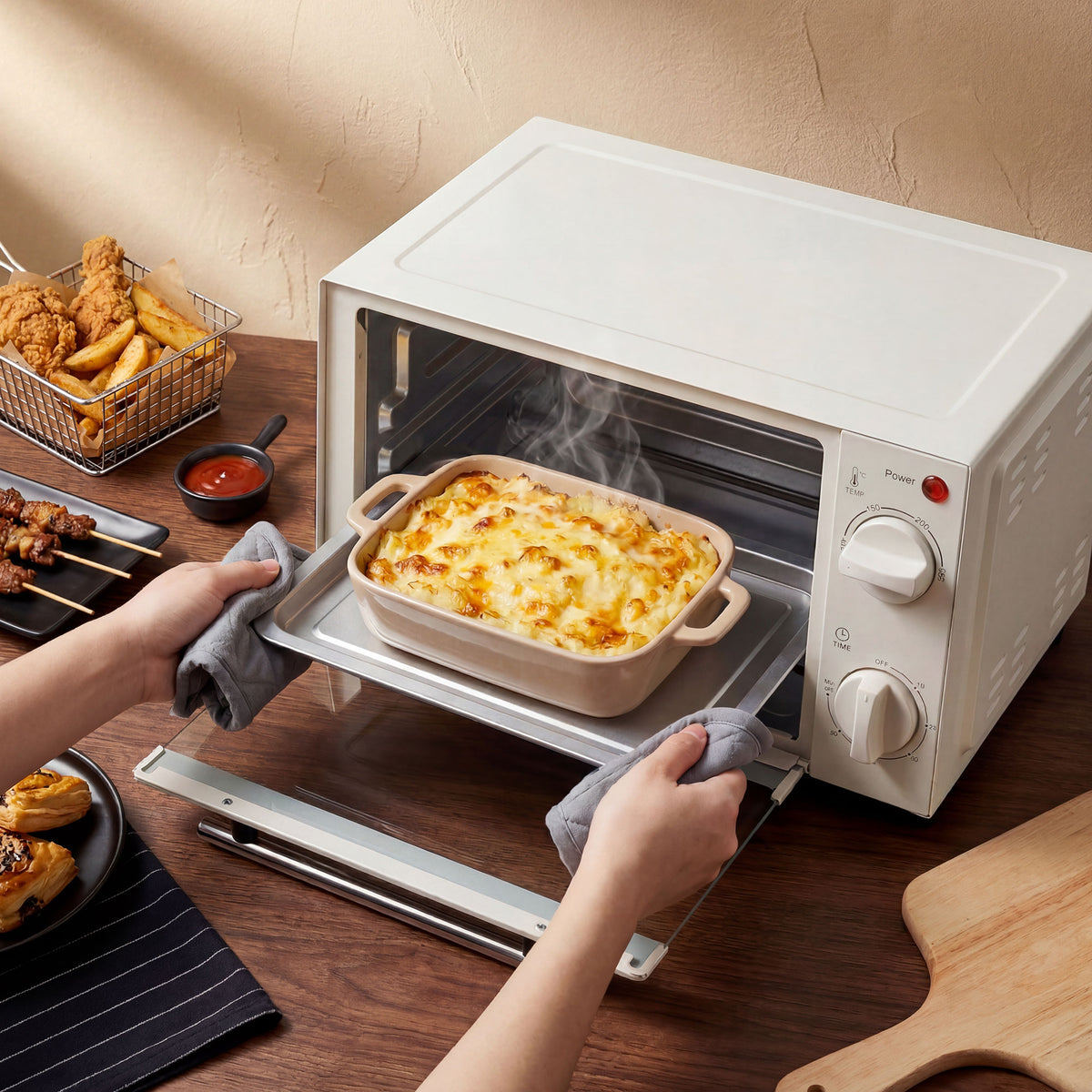 Minibakoven, 9 L minioven met bakplaat, grillrooster, met instelbare temperatuur en bereidingstijd, roestvrij (2)