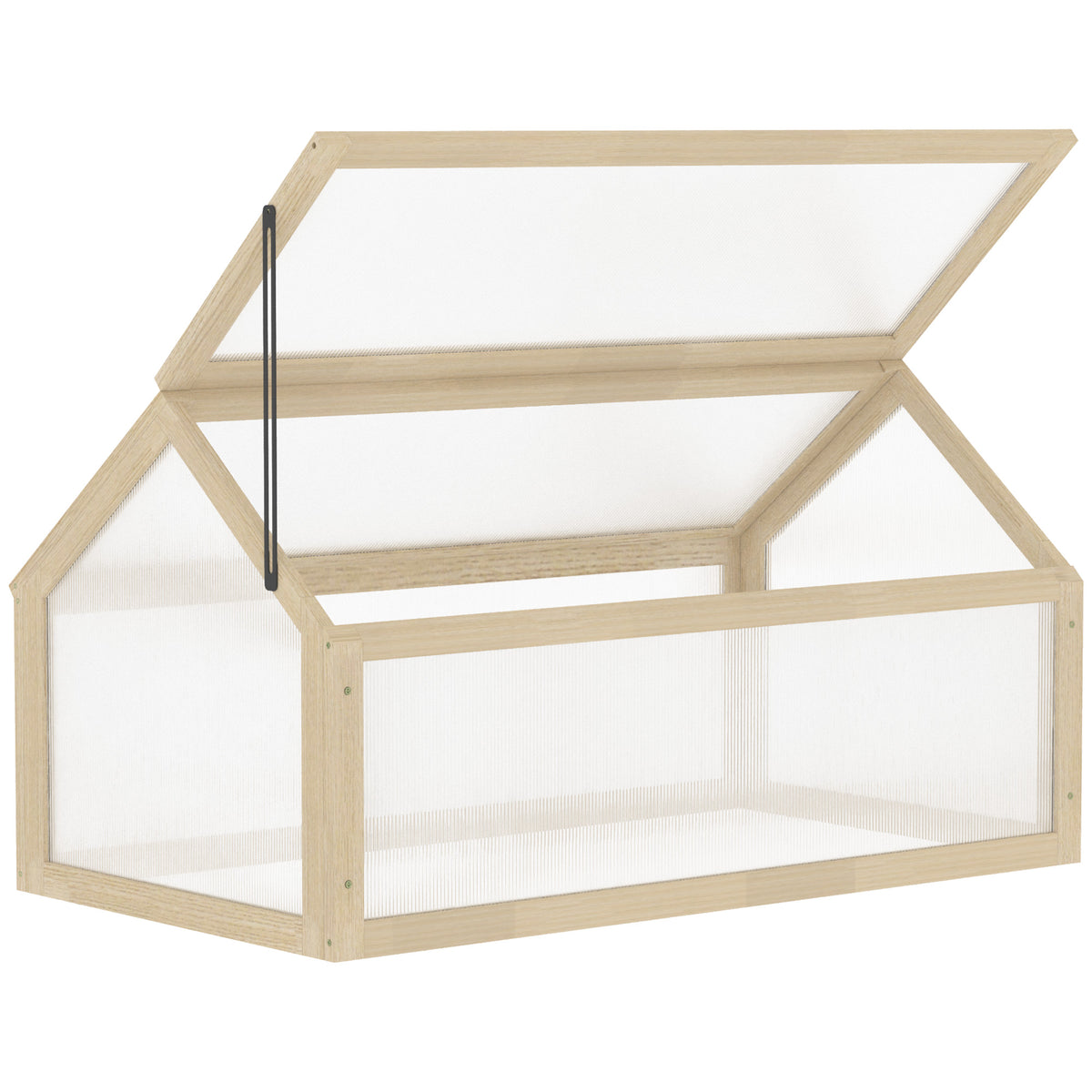 Mini-kas, compacte plantenkas van hout, polycarbonaat platen, ventilatieopening, 90L x 52B x 49,5H cm, naturel
