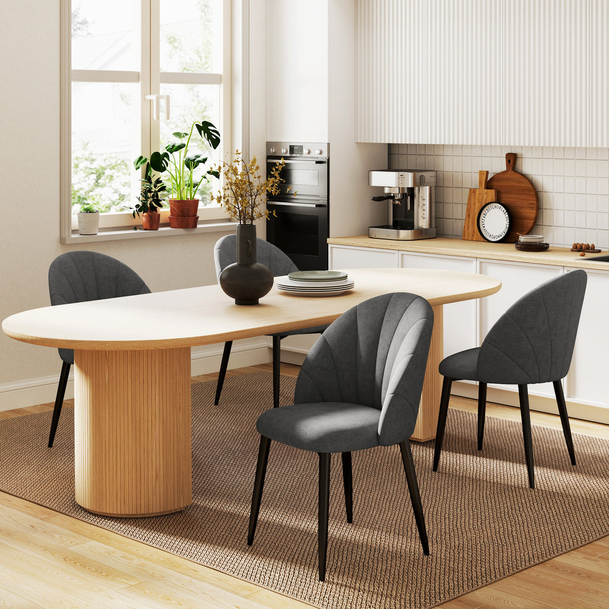 4-delige set eetkamerstoelen, keukenstoelen met fluweel-look, stalen poten, zonder armleuningen, grijs (2)