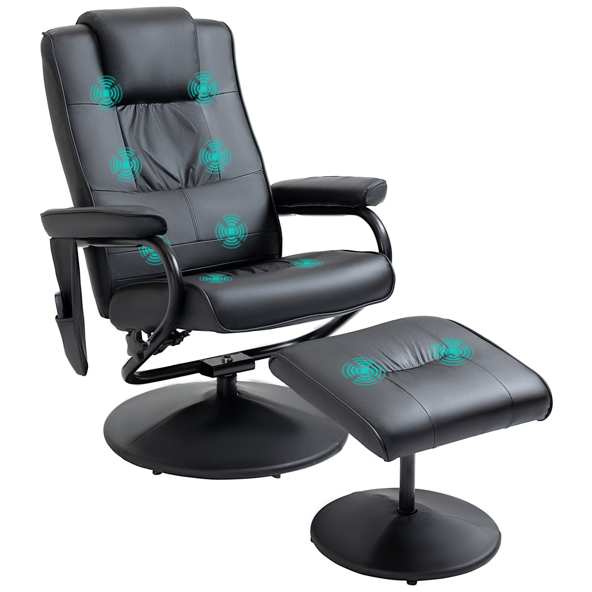 Massagestoel met voetenbank, draaibare relaxfauteuil met massagefunctie, elektrische tv-fauteuil met ligfunctie