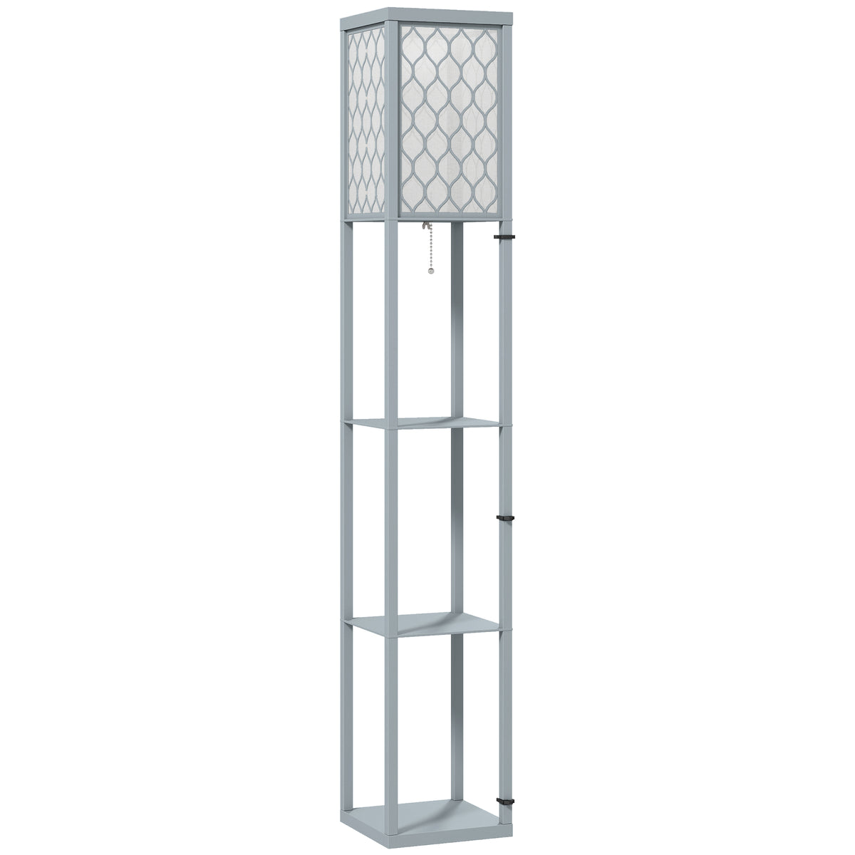 Staande lamp met plank, 3 vakken, compacte afmetingen, MDF, lichtgrijs