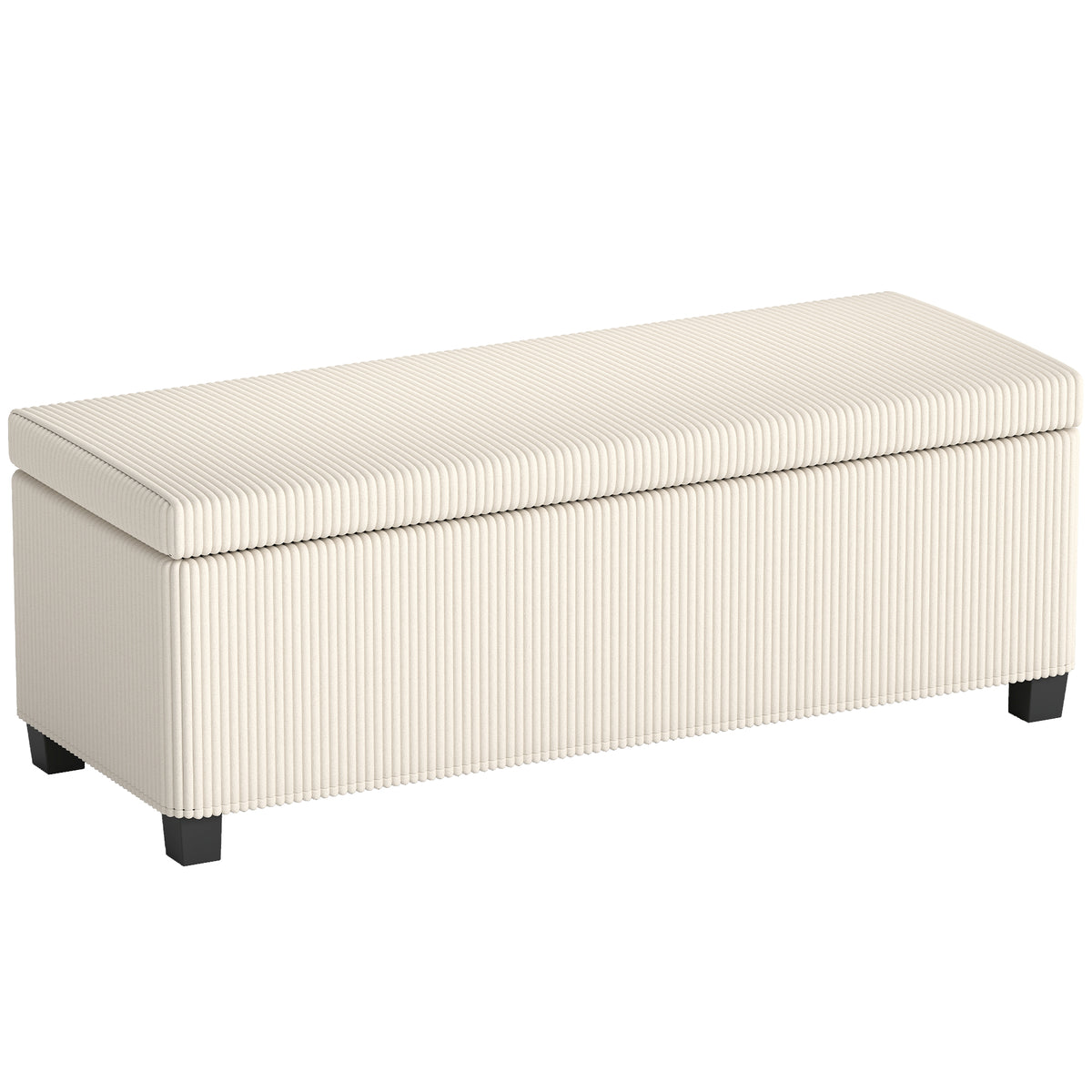 Opbergbank, zitbank met opbergruimte, corduroy design, stalen frame, beige