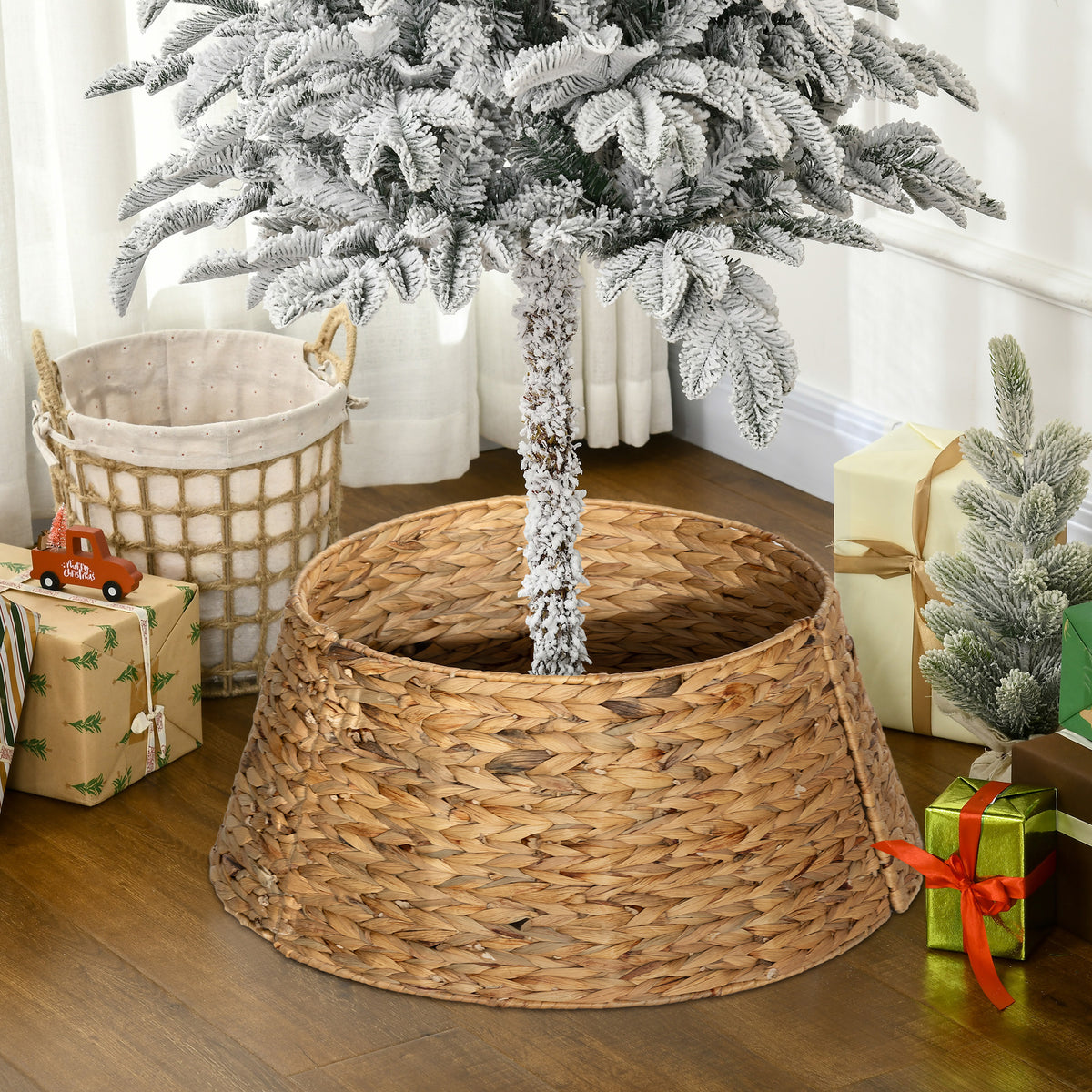 Kerstboomstandaard-afwerking, rustiek, vlechtpatroon, waterhyacint, metalen versteviging (2)
