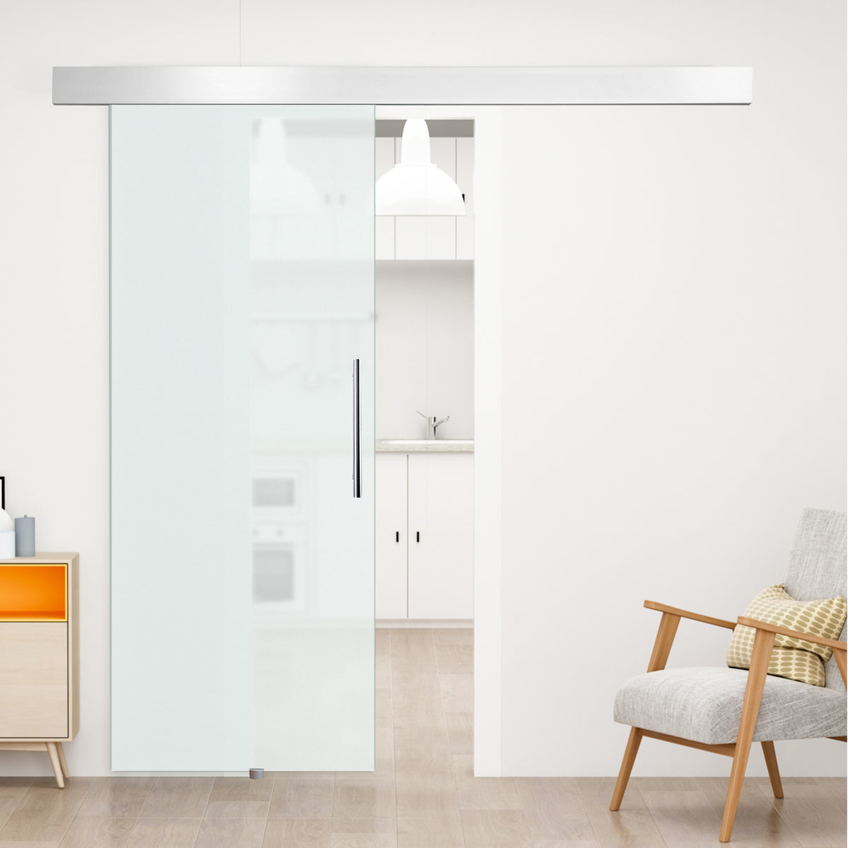 Glazen schuifdeur met handgreep, enkelzijdig gesatineerd, 90 x 205 cm (2)