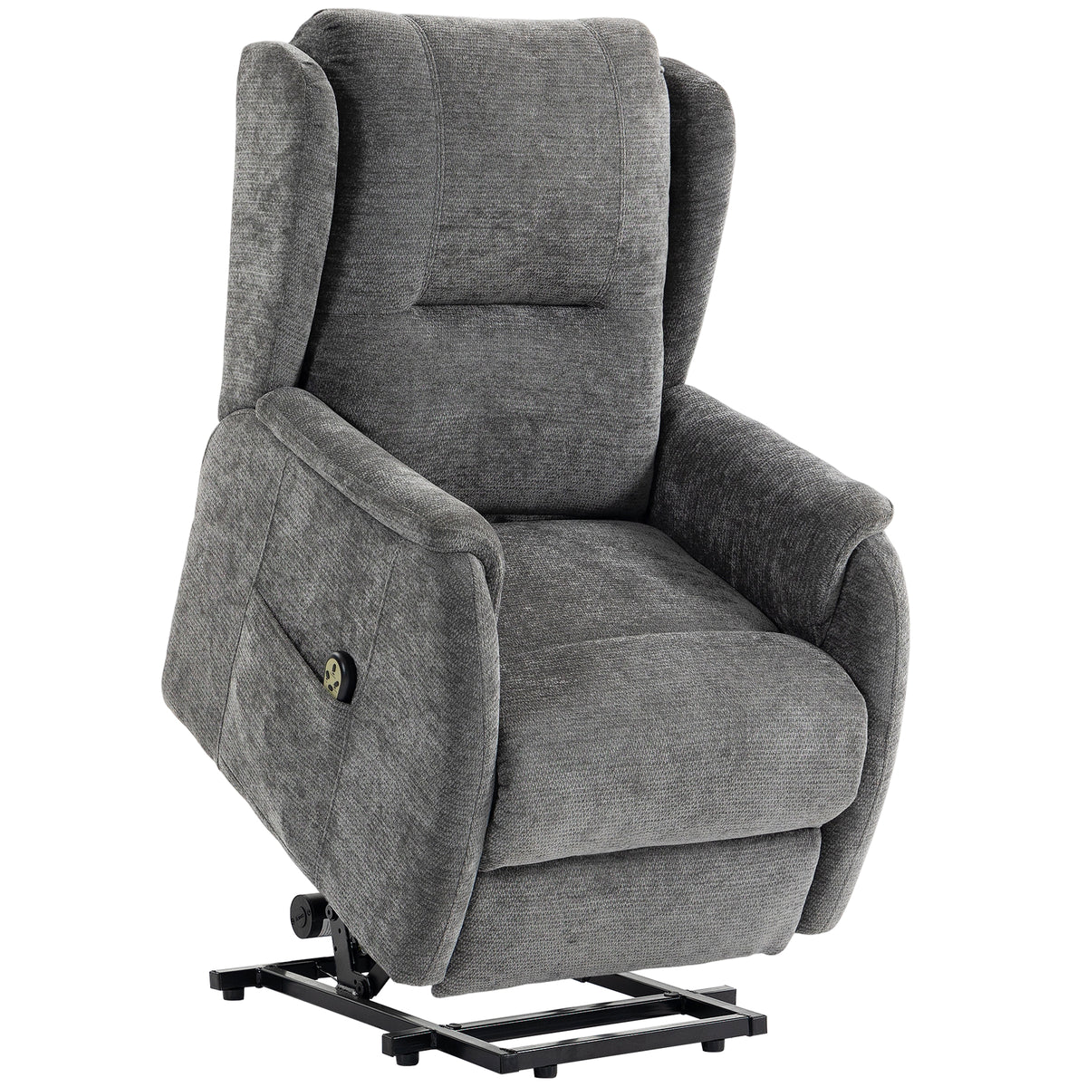 Relaxfauteuil met sta-op-hulp voor senioren, chenille-look, met afstandsbediening en zijvakken, donkergrijs