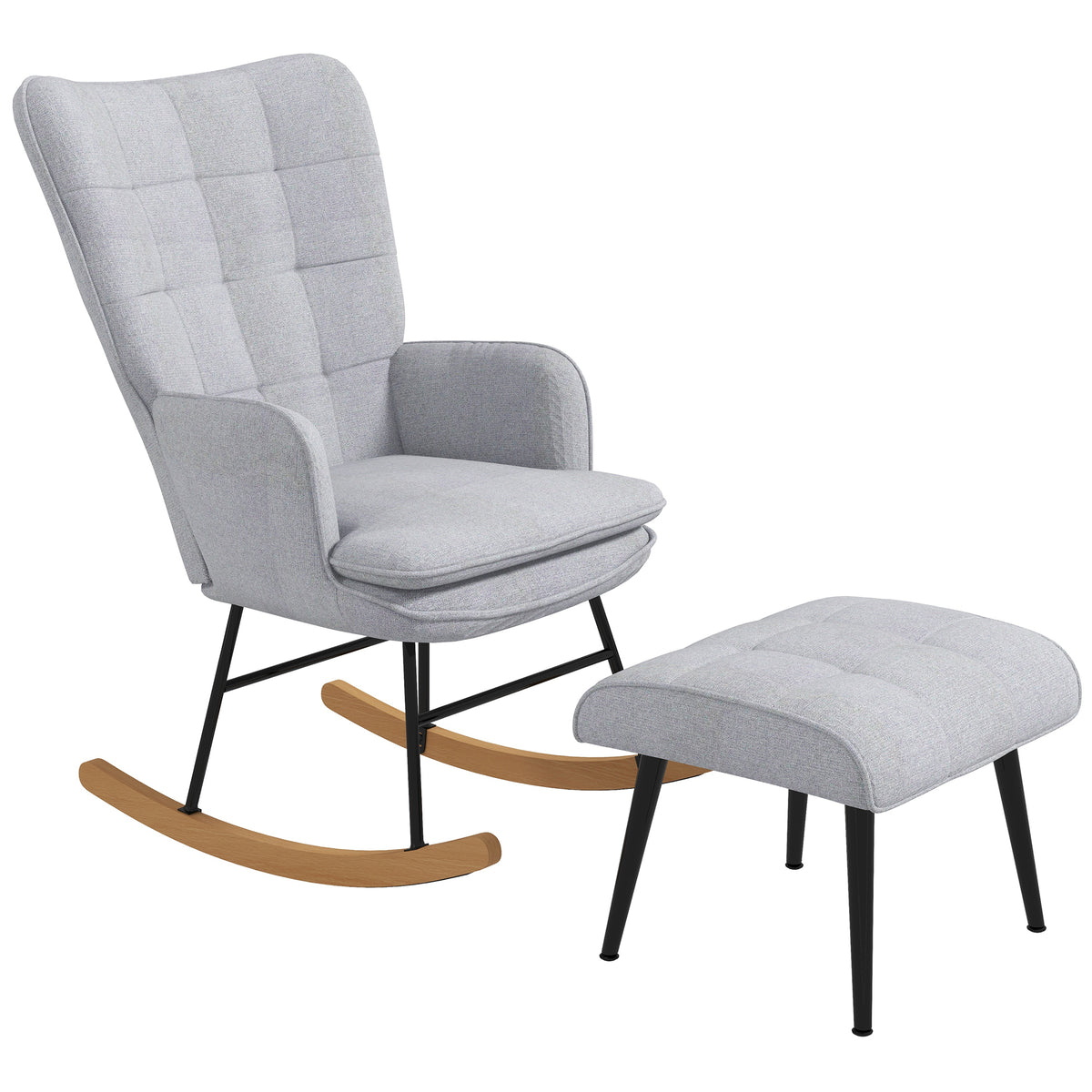 Schommelstoel met voetenbank Scandinavisch design schommelstoel met voetenbankje, beukenhout, stiksel, 64 cm x