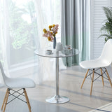 Ronde eettafel met glazen blad, metalen onderstel, zilverkleurig (2)
