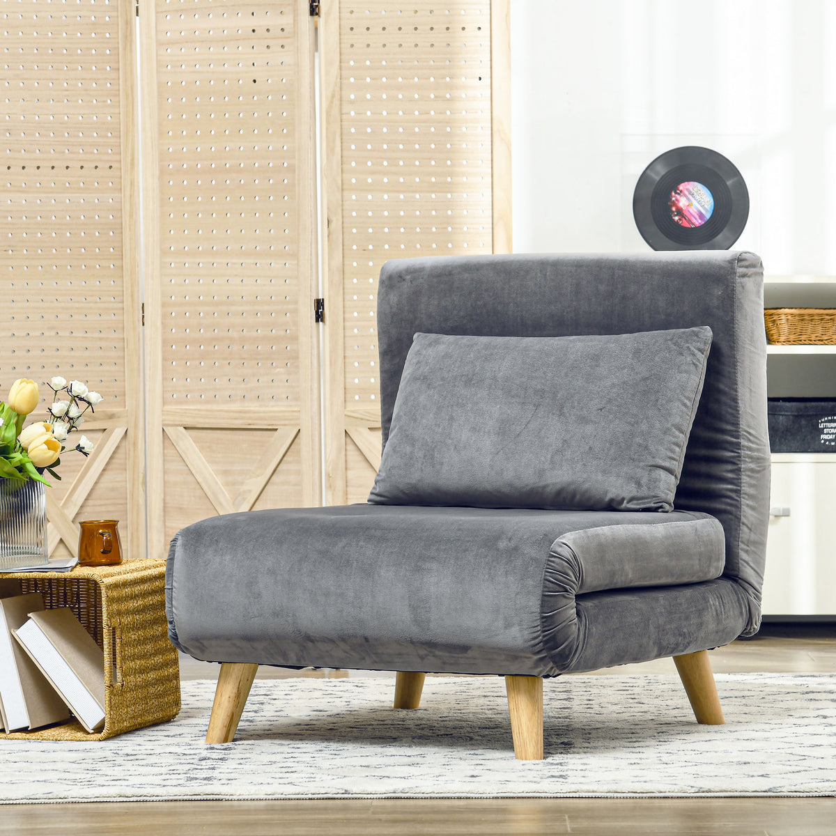2-in-1 fauteuil, relaxfauteuil, logeerbed, 72 cm x 78 cm x 79 cm, grijs (2)