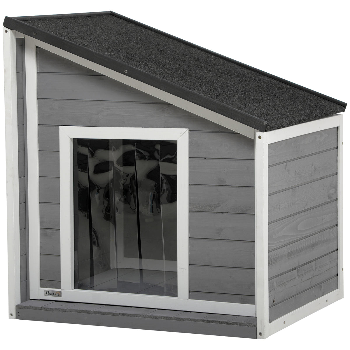 Hondenhok van massief hout, weerbestendig, asfalt dak, 71 cm x 58 cm x 77 cm, grijs + wit