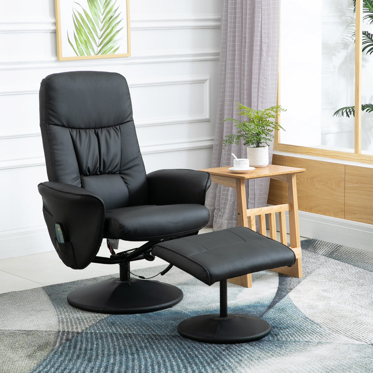 Relaxfauteuil met voetenbank, elektrische massagestoel met ligfunctie, 10 massagepunten, draaibare tv-stoel met (2)
