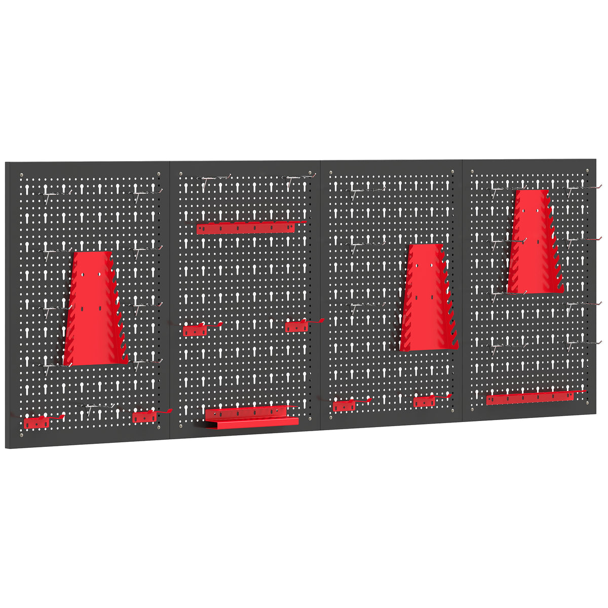 Opslagsysteem wandrek 60 x 160 cm, 38 st. bakkenrek met haken legplanken magazijnbakken, zwart+rood