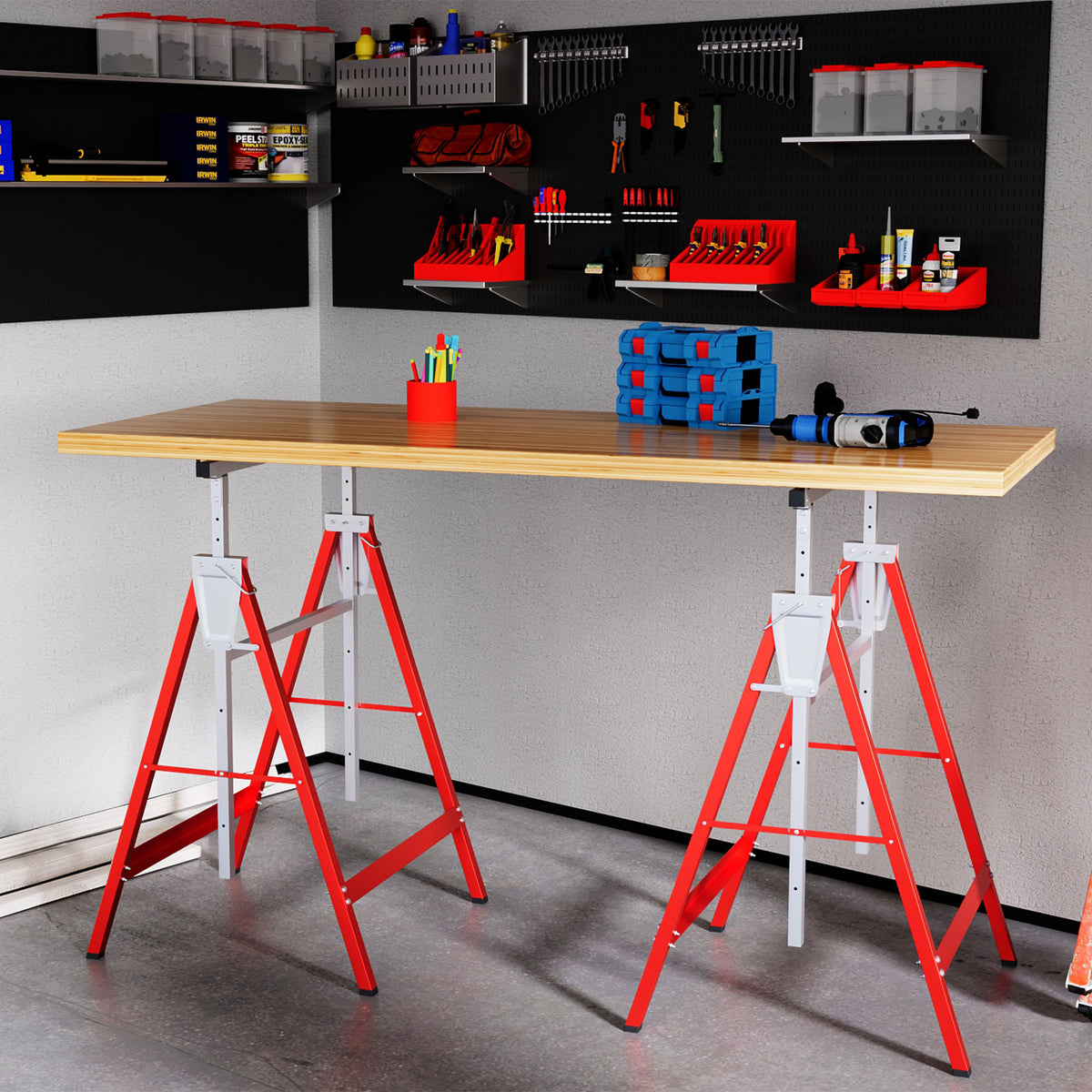 2 x schraag, steunbok, staal, rood (10)