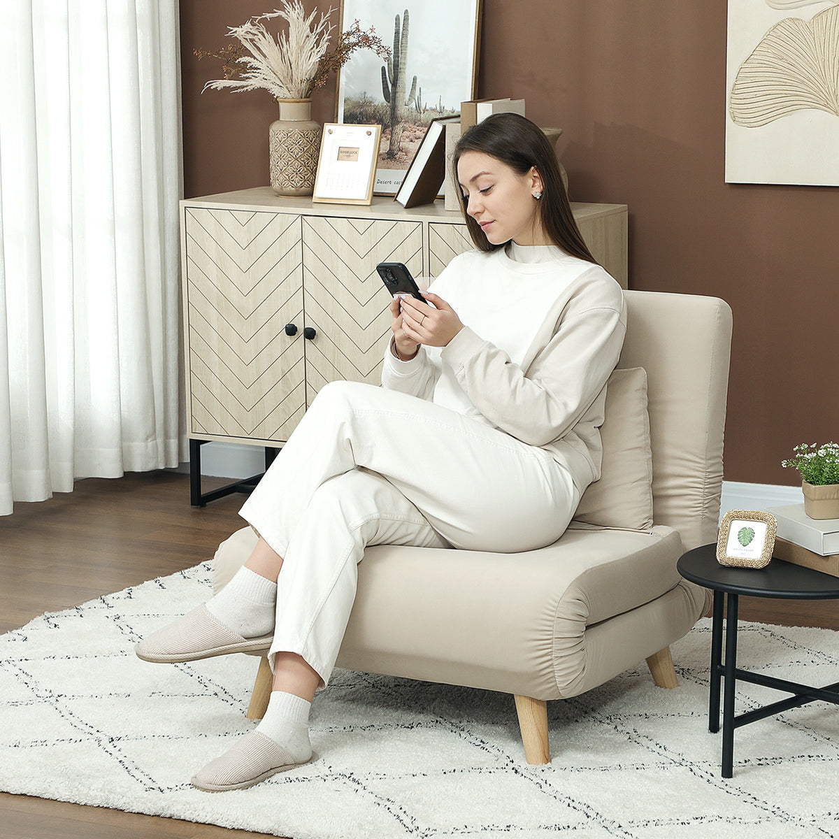 Klapfauteuil met bedfunctie, inklapbare relaxfauteuil in fluweellook, verstelbare rugleuning, belastbaar tot 120 (2)