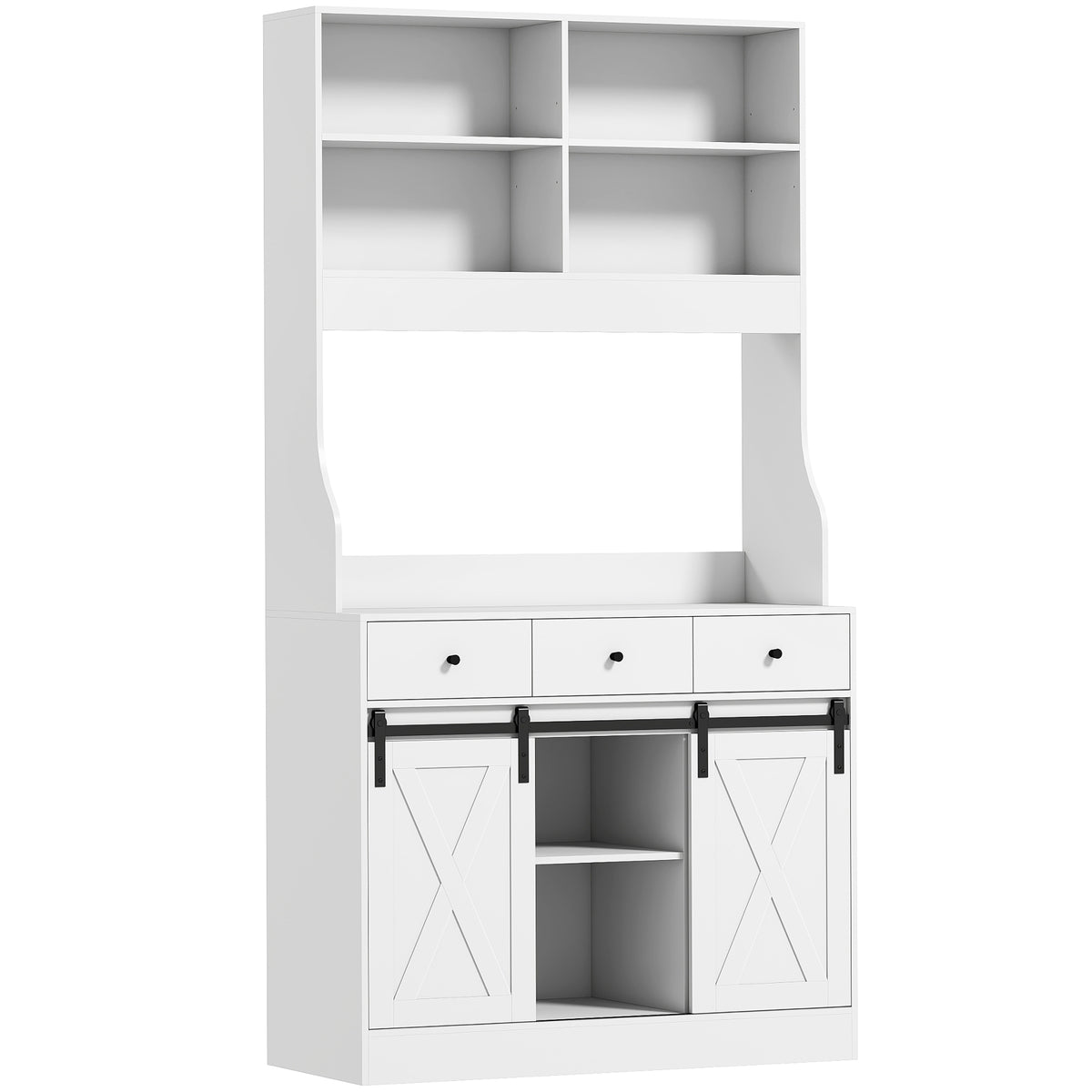 Keukenkast met planken, kasten, lades en opbergruimte, boerderijstijl, verstelbare planken, hout, wit