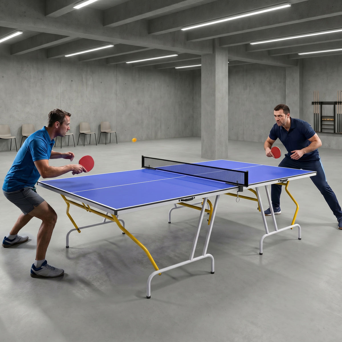 Tafeltennistafel, inklapbaar, incl. 2 batjes, 3 ballen, net, indoor, metalen frame, 274x152x76cm, blauw (2)