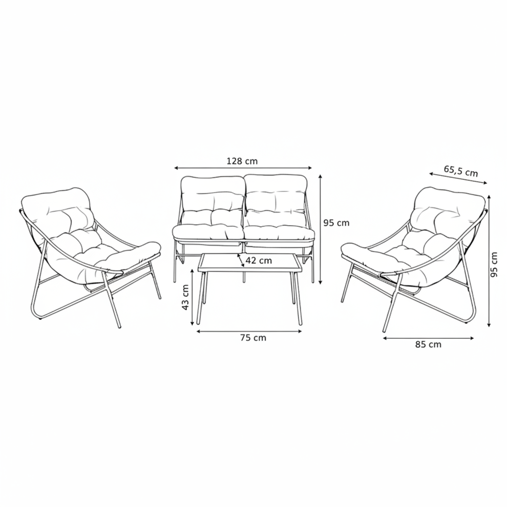 4-teiliges Gartenmöbelset VIBE Sessel Sofa Tisch GRAU – Produktabbildung 5