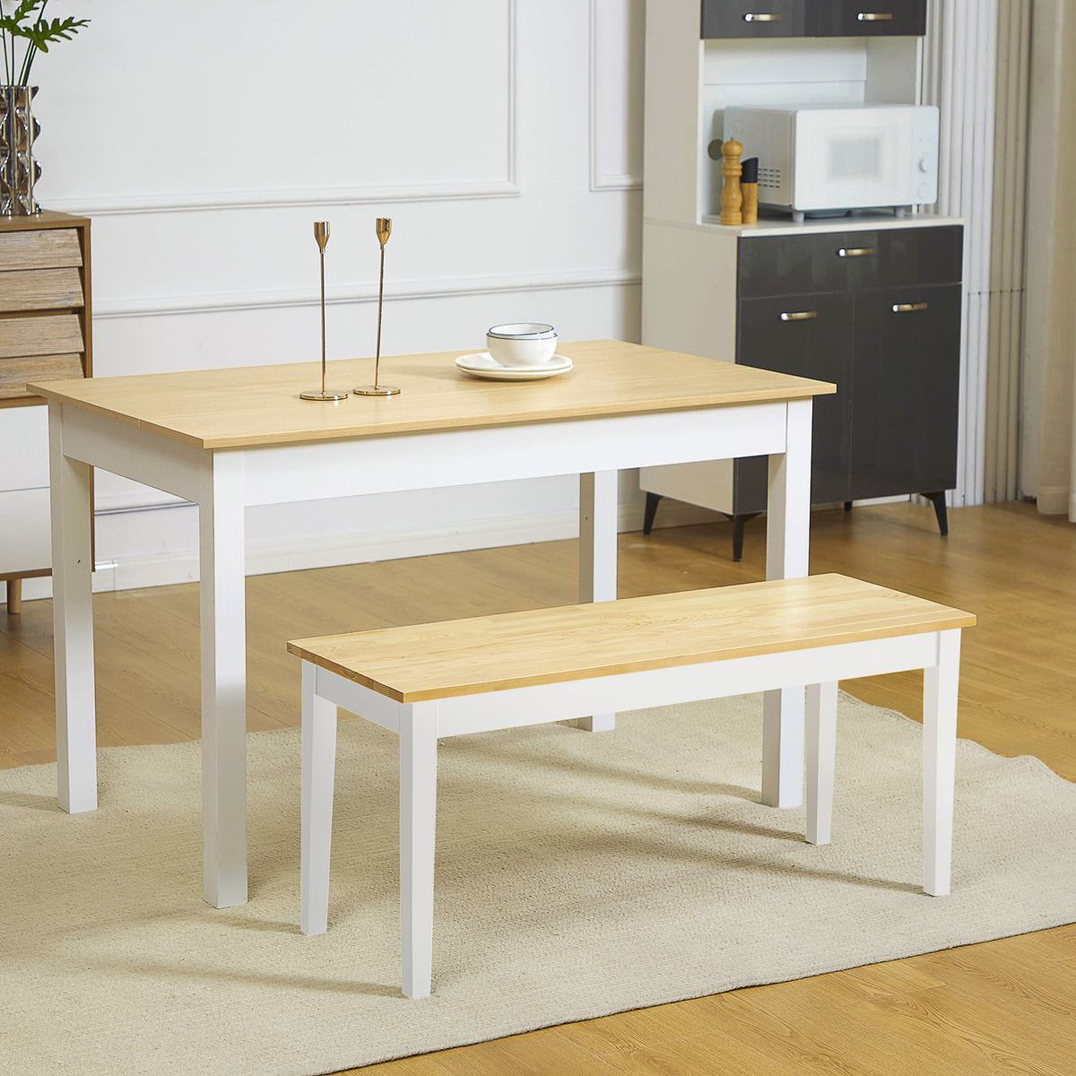 Zitbank houten bank 2-zitsbank, massief hout, gelakt, natuur + wit (2)