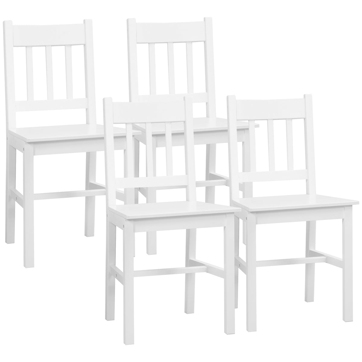 Set van 4 eetkamerstoelen keukenstoelen stoelen, massief hout, 41 cm x 46,5 cm x 85,5 cm, wit