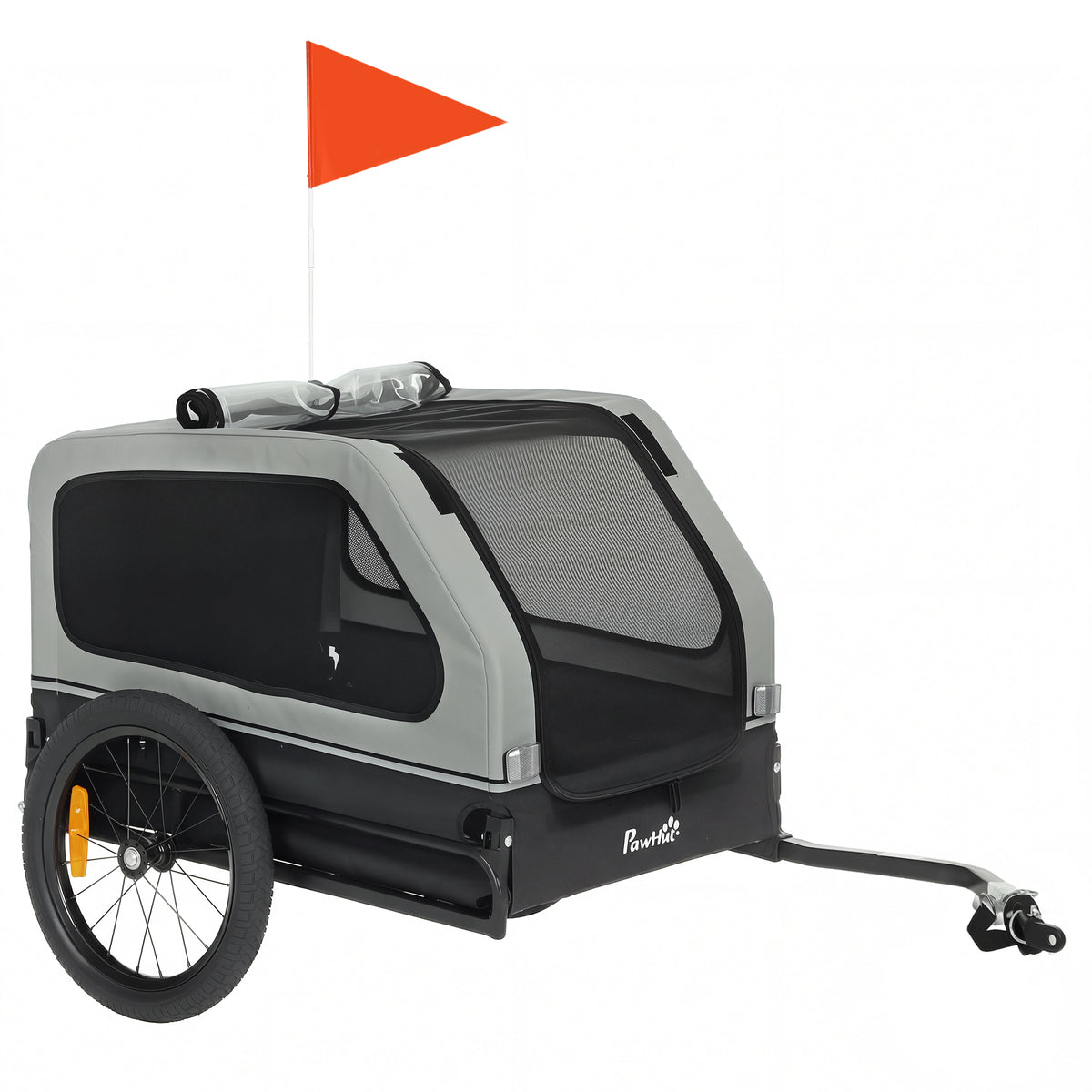 Opvouwbare fietsaanhanger voor middelgrote honden tot 20kg met neerklapbare oprijplaat, reflectoren, riem, vlag