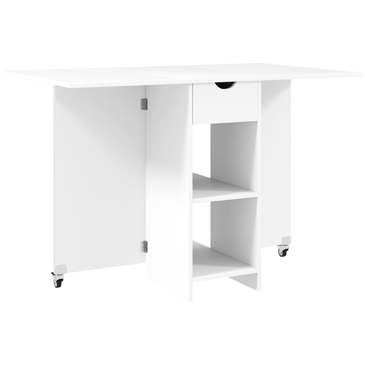 Opklapbare eettafel voor 2-4 personen, inklapbare keukentafel met opbergruimte, uitschuifbare tafel op wielen