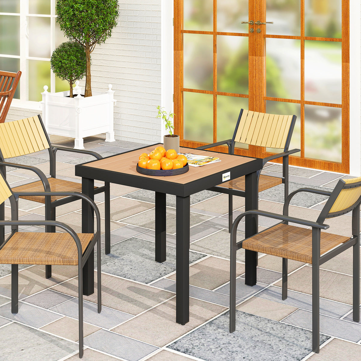 Tuintafel kunststof 78 x 78 x 74 cm weerbestendig aluminium frame, buffettafel campingtafel voor 4 personen (2)