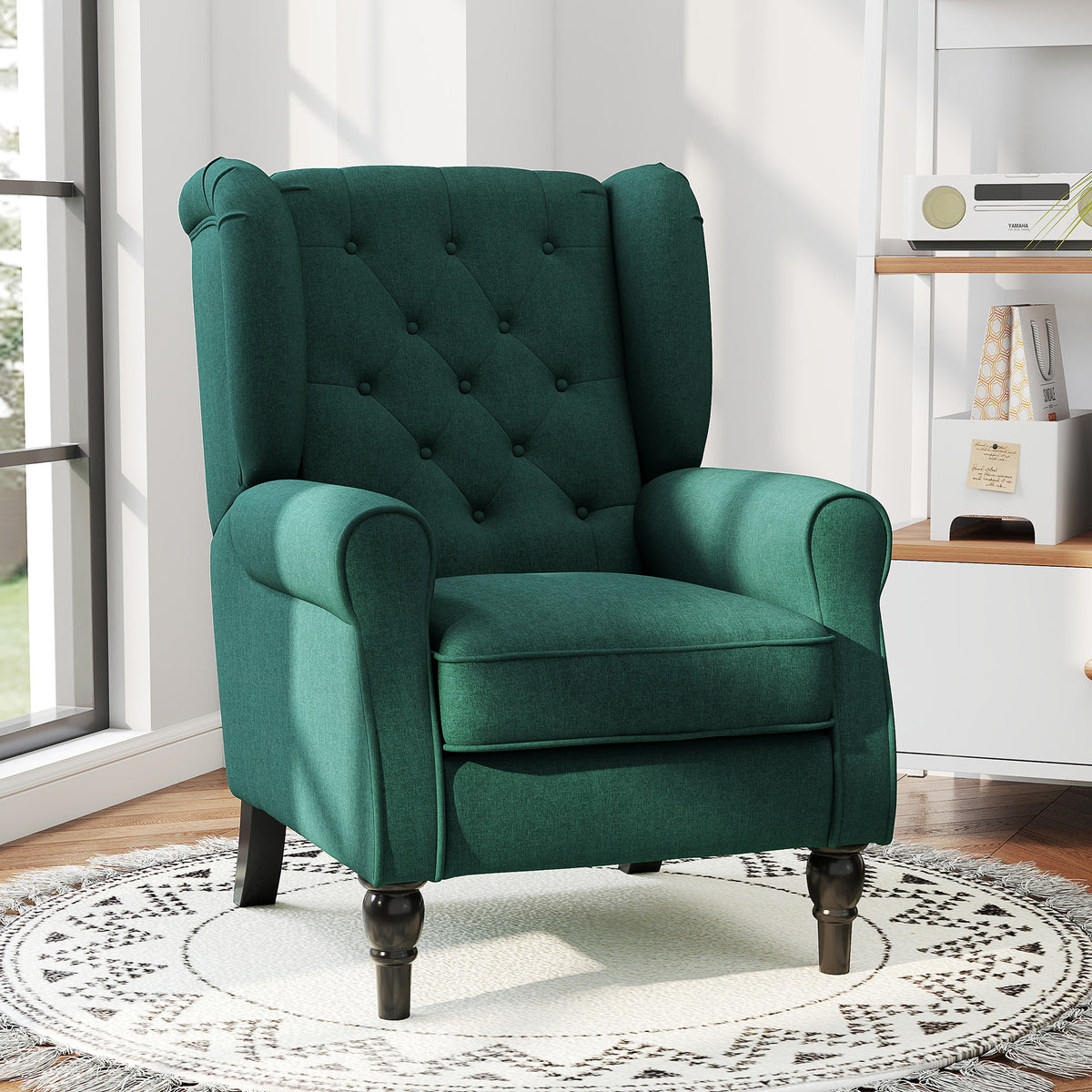 Elegante oorfauteuil, dik gestoffeerd, afneembare hoes, 74 x 86 x 102 cm, donkergroen (2)