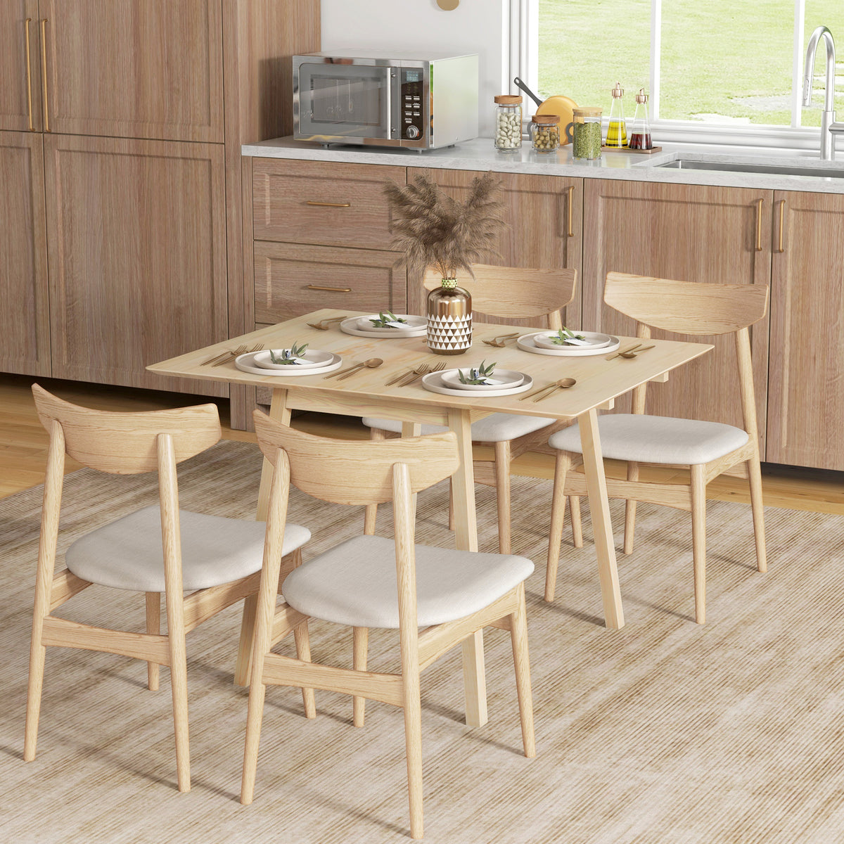 Eettafel klaptafel keukentafel, 2 uitklapbare bladen, 110 x 86 x 75 cm, natuur (2)