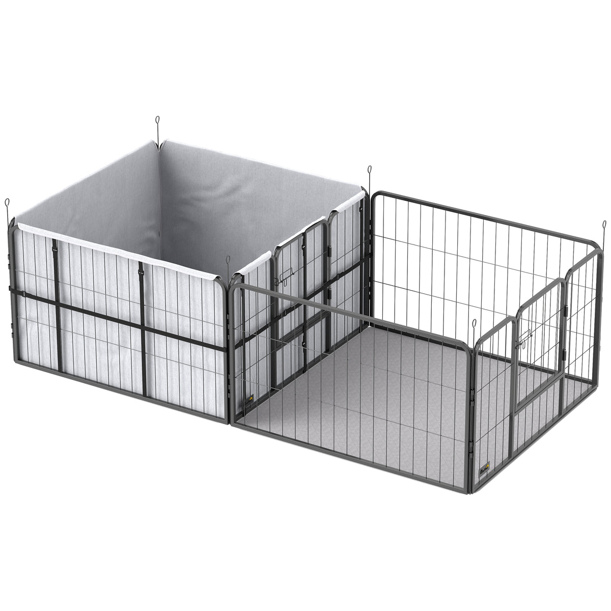 Werpkist voor puppy's, werpbox puppyren met 7 panelen, 2 zones, wasbare werpmat, 203x102x60cm zwart