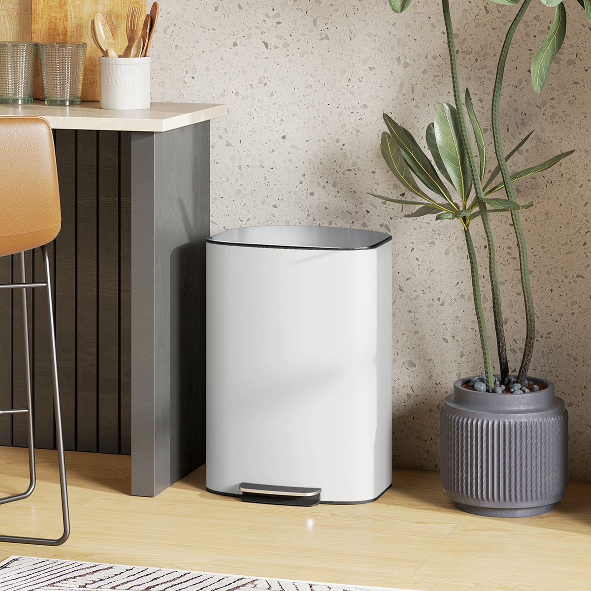 Keukenafvalbak 50 liter pedaalemmer met blijf-open-functie, soft-close-deksel, pedaal, crèmewit (2)