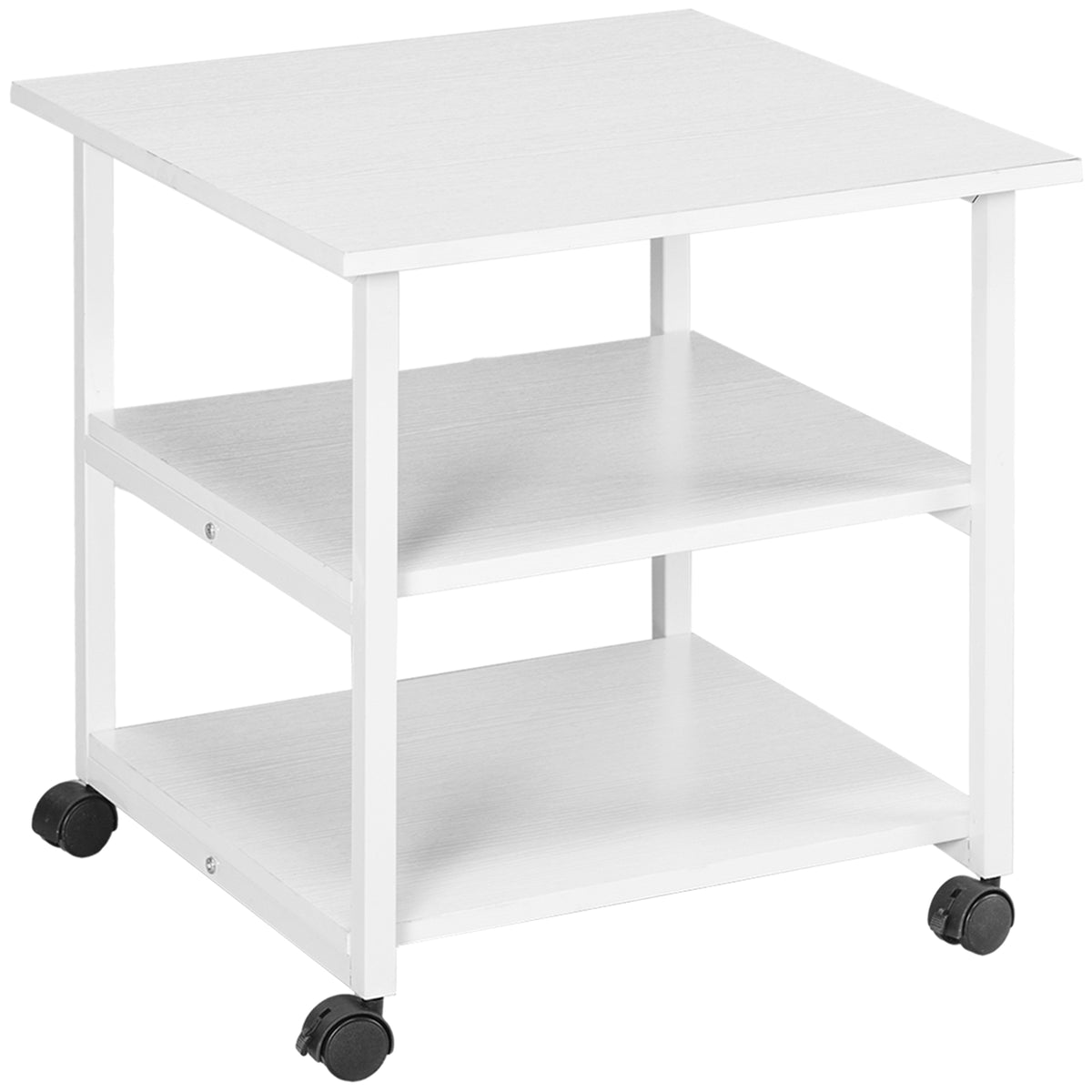 Printertafel met wielen, printerstandaard met 3 niveaus, printerhouder staal, 50 x 50 x 52,5 cm
