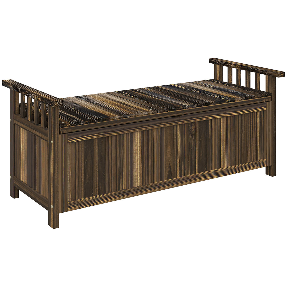 2-zits tuinbank hout, weerbestendige zitbank, tuinmeubelen met opbergruimte in armleuningen 128,5 x 52 x 53,5 cm