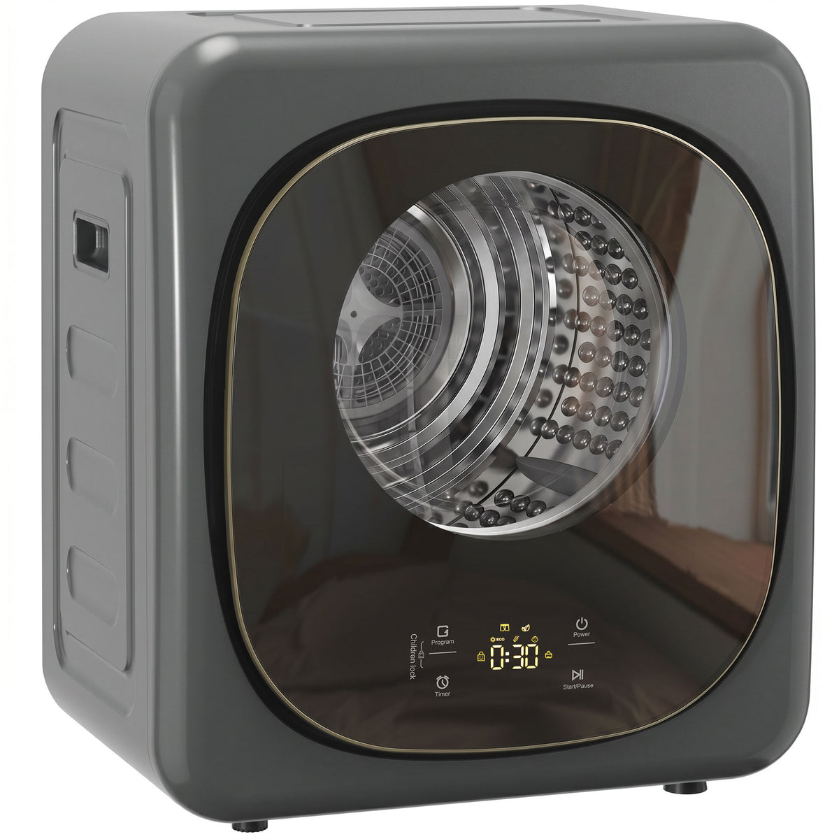 4 kg wasdroger, compact design, 5 standen, timer, grijs+zwart