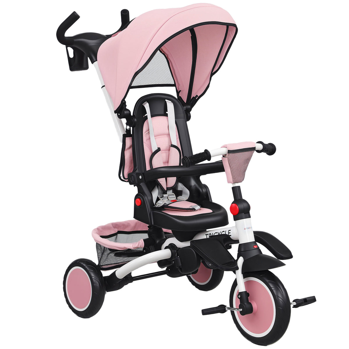 Kinderdriewieler, 6-in-1 buggy voor peuters, met duwstang, verstelbare zitting, inklapbaar ontwerp