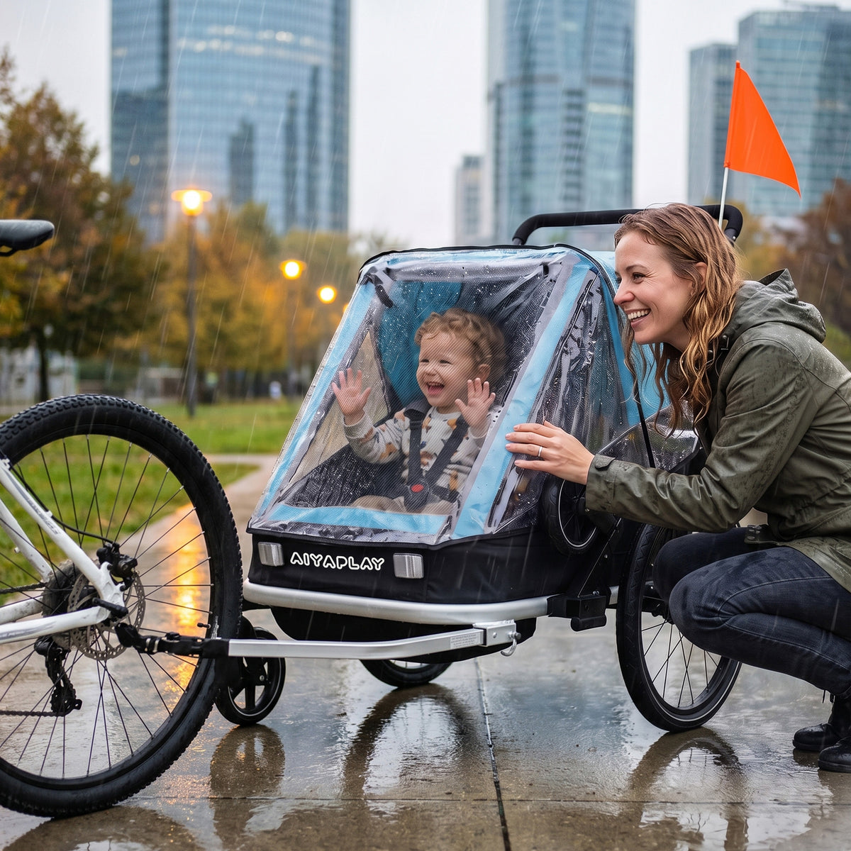 Fietskar voor kinderen, 2-zits, 2-in-1 opvouwbare kinderfietskar met verstelbare zitting en gordels, blauw (2)