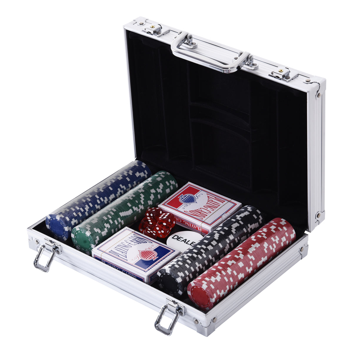 Pokerkoffer pokerset 200 pokerchips 2x kaartspel 5x dobbelstenen 1x aluminium koffer pokerset jetons koffer alu+