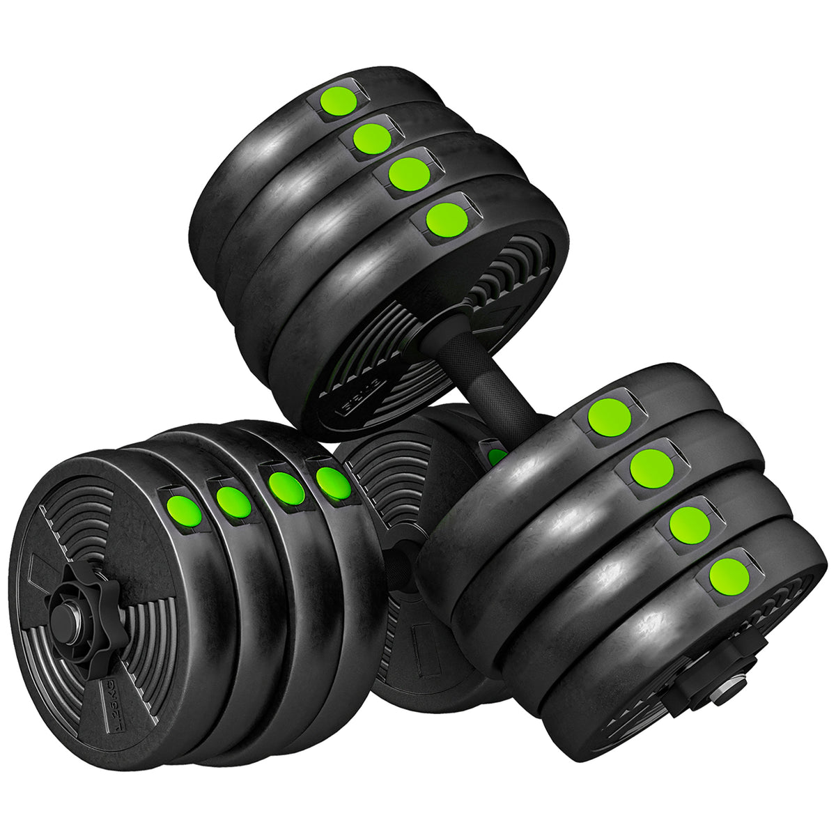 2-in-1 halterset, lange & korte halter, 30 kg, antislip, vloervriendelijk, zwart/groen