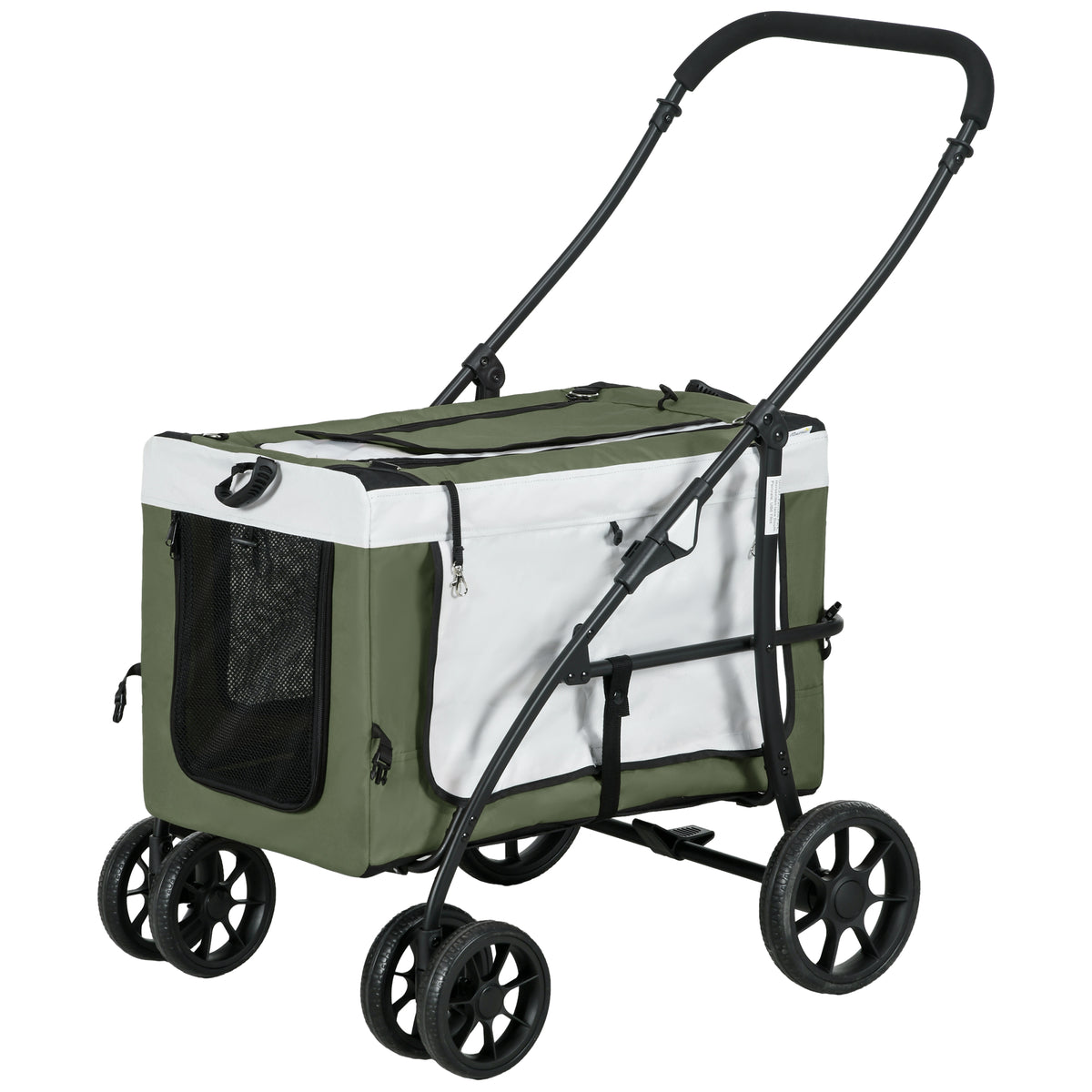 Hondenbuggy huisdierbuggy hondenwagen, inklapbaar, afneembare mand, 81 x 58 x 97,5 cm, zwart+donkergroen+wit