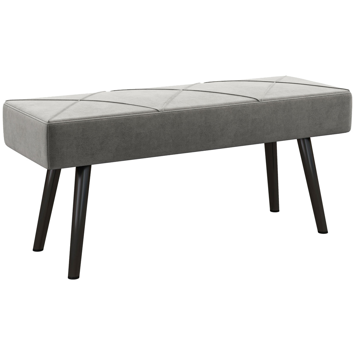 Bank, gestoffeerde bank, bedbank, fluweeloptiek, 100 x 36 x 45 cm, grijs