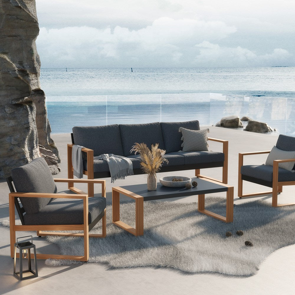 Gartenmöbelset DUISBURG Sofa Sessel Tisch ANTHRAZIT / BRAUN – Produktabbildung 7