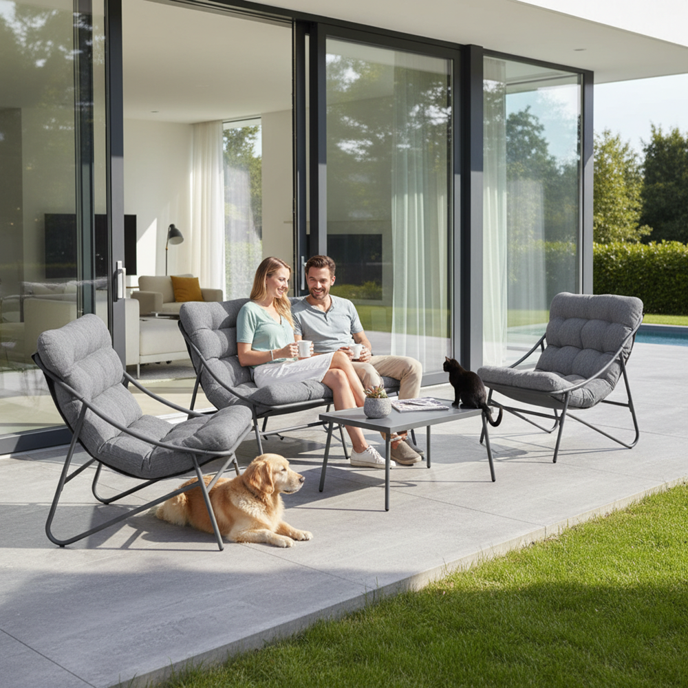 4-teiliges Gartenmöbelset VIBE Sessel Sofa Tisch GRAU – Produktabbildung 3