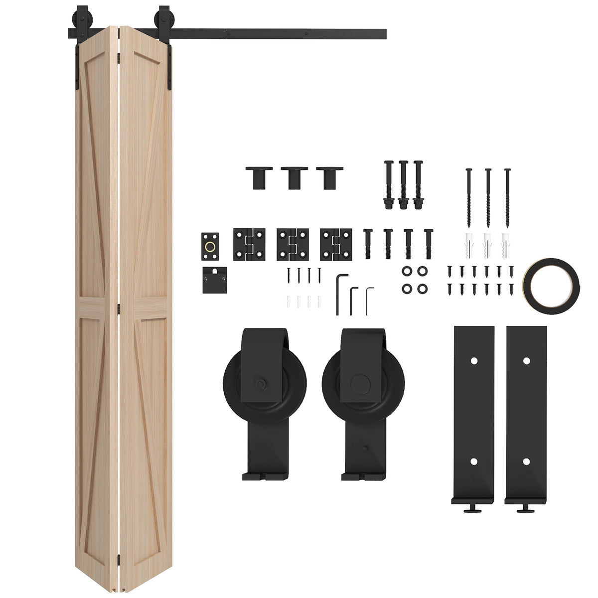 Beslagset voor schuifdeuren 122 cm beslagset voor dubbele schuifdeuren met J-vormige hangers, buisklemmen
