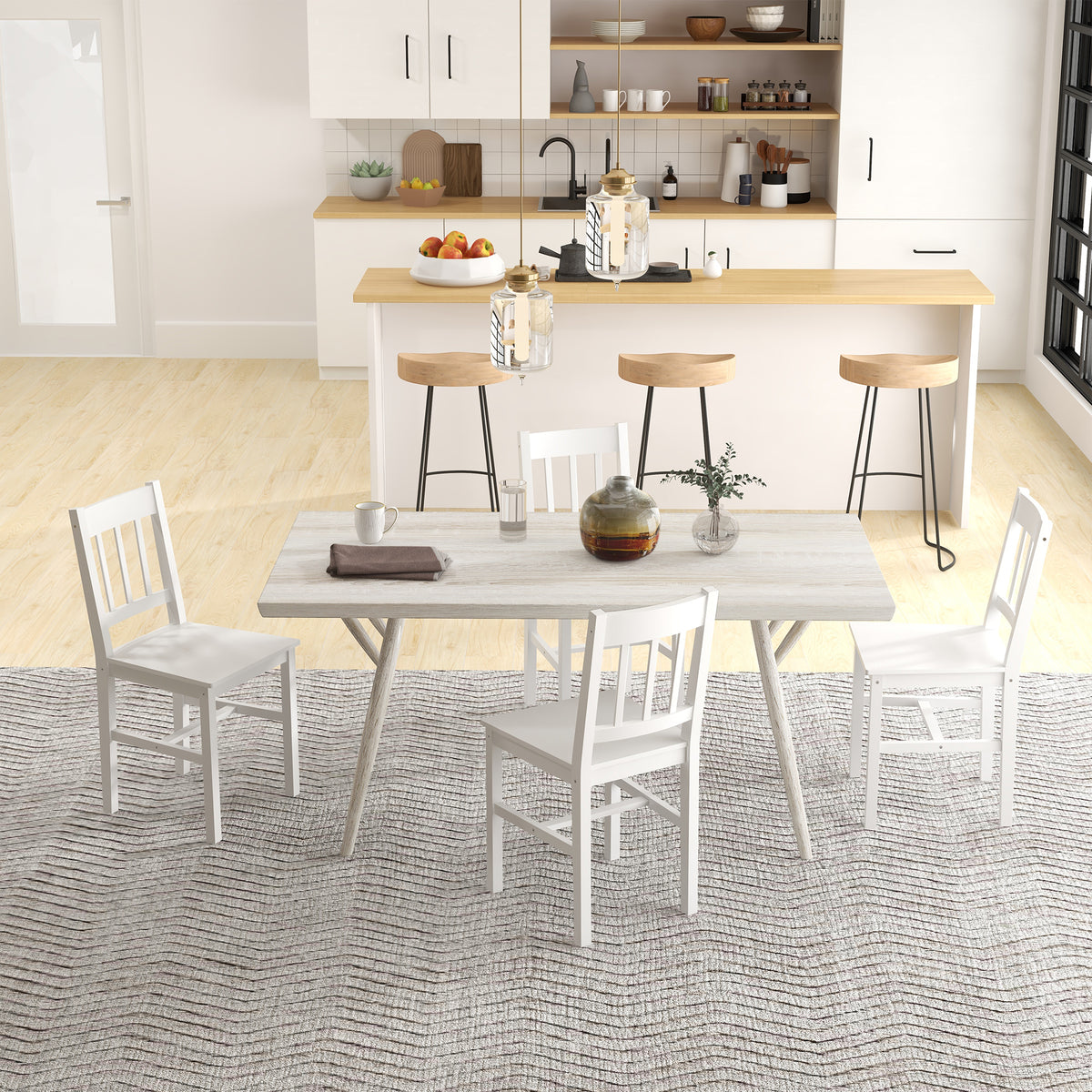 Set van 4 eetkamerstoelen keukenstoelen stoelen, massief hout, 41 cm x 46,5 cm x 85,5 cm, wit (2)